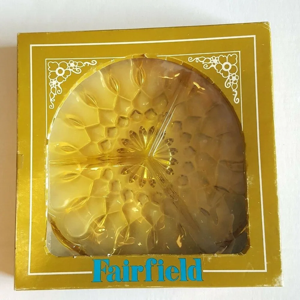 Vtg Anchor‎ Hocking FAIRFIELD Divided Amber Glass Serving Dish 8.5
